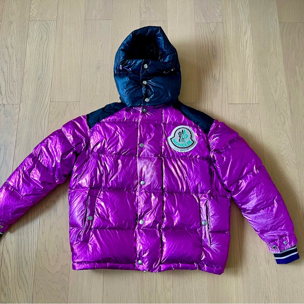 Moncler Purple Puffer Jacket with Glossy Finish